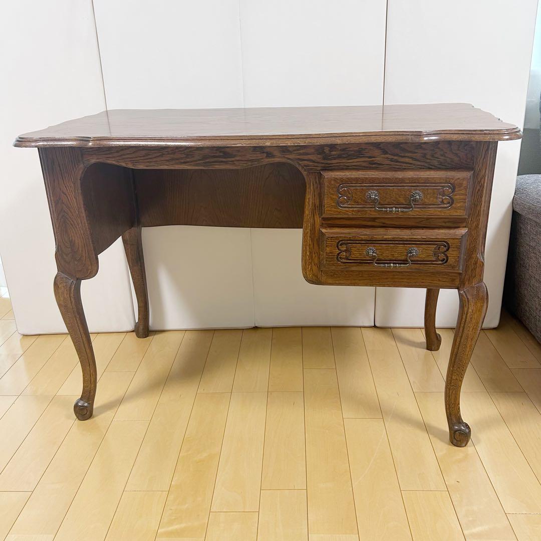 アンティーク　三越家具ブルージュ　ルーマニア製　オーク材デスク　英国　猫脚　虎柄