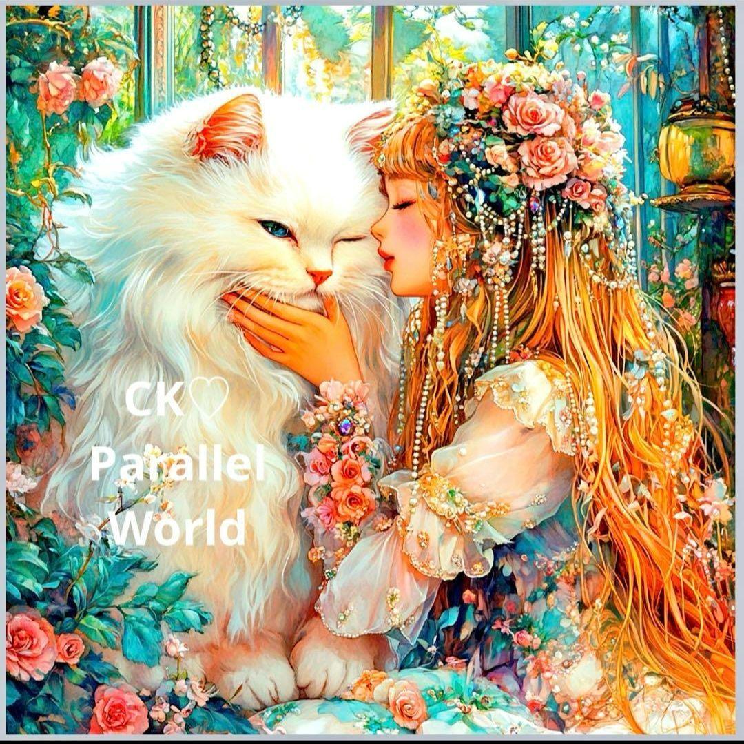 激レア巨大ねこと女の子パネル生地　ハンドメイド