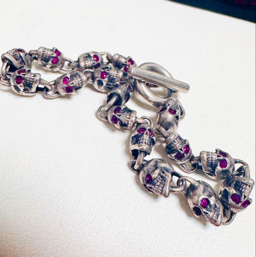 42万円購入　天然ルビー　ロックンライド　スカルブレスレット　シルバー925