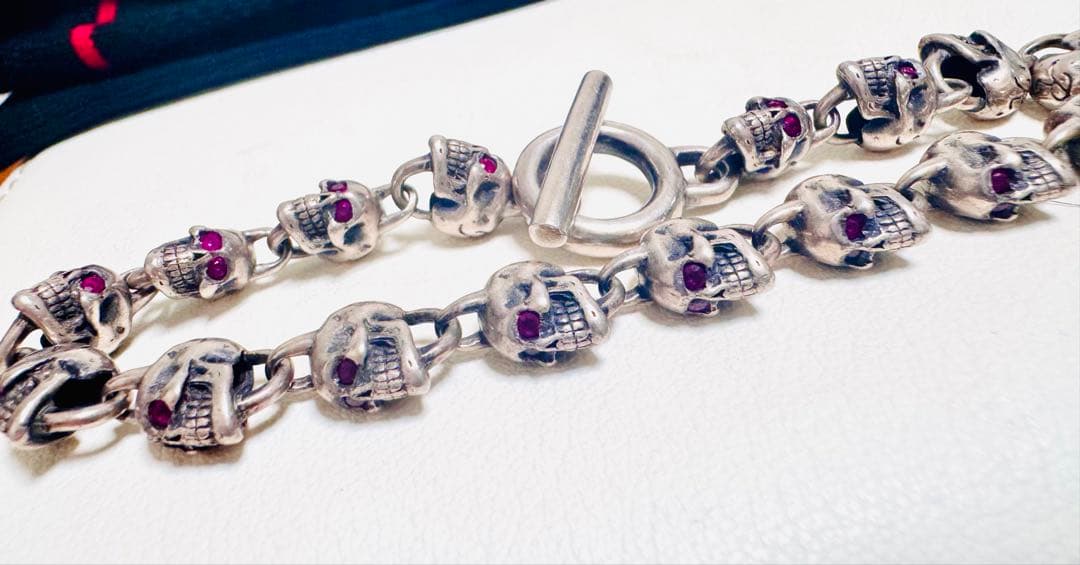 42万円購入　天然ルビー　ロックンライド　スカルブレスレット　シルバー925