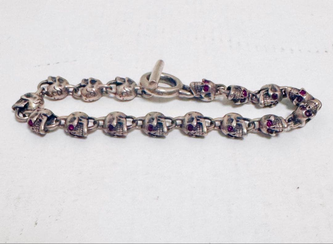 42万円購入　天然ルビー　ロックンライド　スカルブレスレット　シルバー925