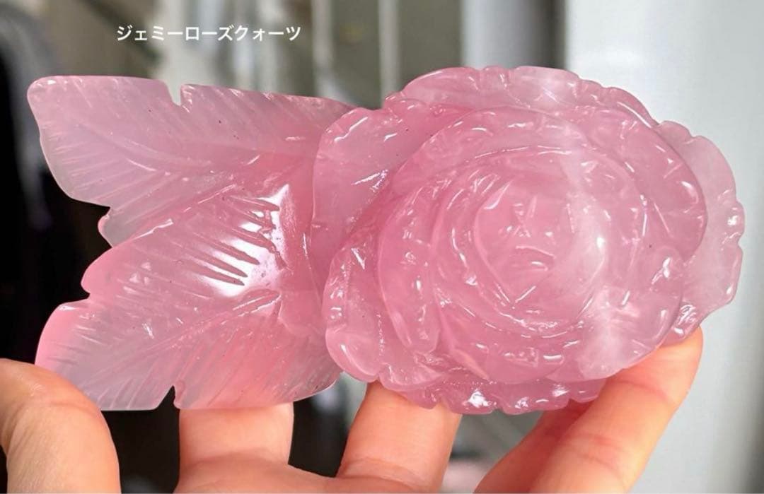 値下げ　高品質　ピンク濃い　ローズクォーツ　BIG 薔薇　手彫り　バラ