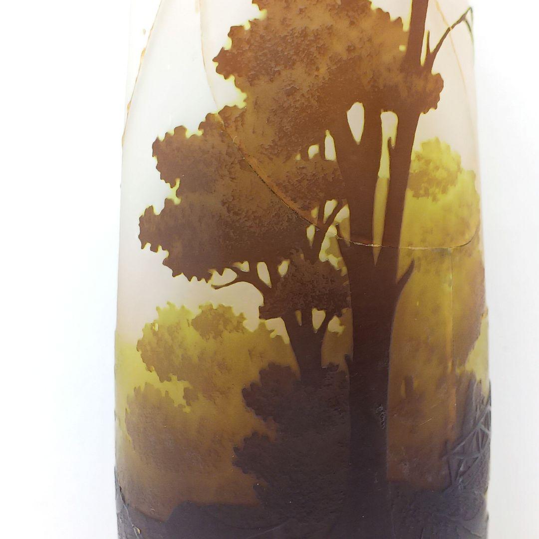 S189-2 エミールガレ 多層ガラス 湖畔文 花瓶 一輪挿し 難あり　HHH