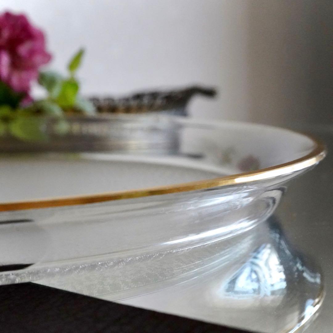 希少美品◆オールドサンルイ《金彩 アシッドエッチング》大型トレイ◆優雅な装飾美