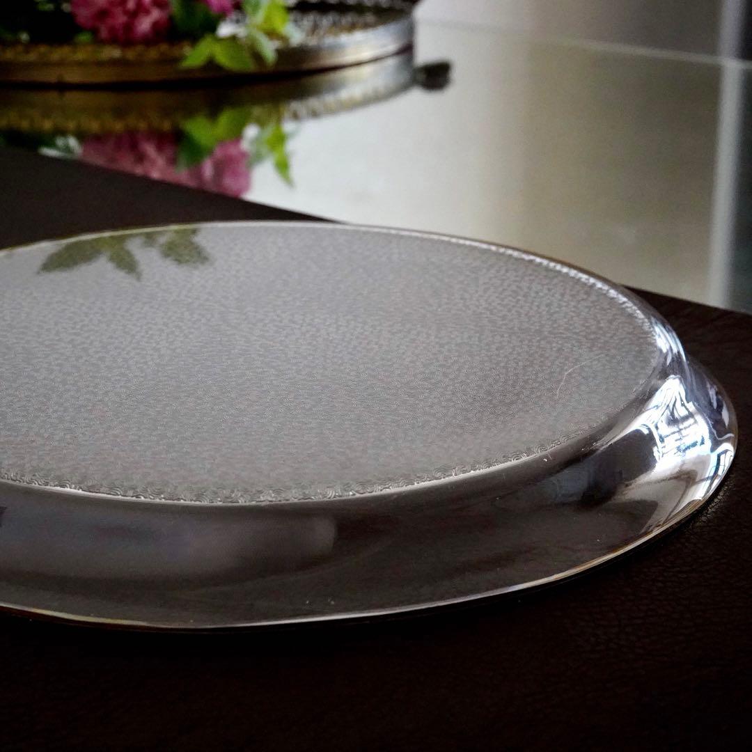 希少美品◆オールドサンルイ《金彩 アシッドエッチング》大型トレイ◆優雅な装飾美