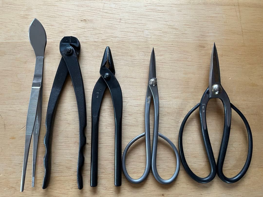 盆栽鋏5点セット (盆栽鋏・さつき鋏・針金切・やっとこ・ピンセット)ステンレス製