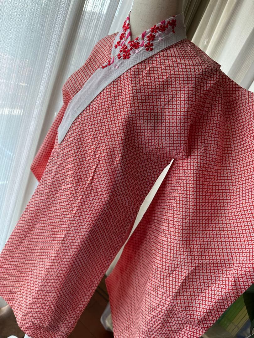 3歳用 七五三セット ピンクに熨斗柄キモノとアイボリーの被布、長襦袢3点セット