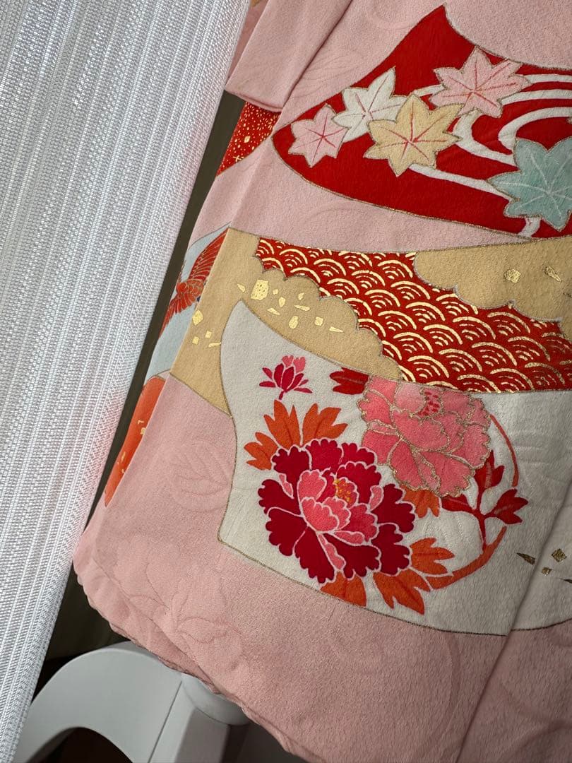 3歳用 七五三セット ピンクに熨斗柄キモノとアイボリーの被布、長襦袢3点セット