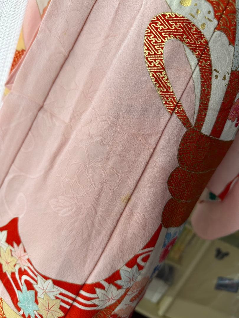3歳用 七五三セット ピンクに熨斗柄キモノとアイボリーの被布、長襦袢3点セット