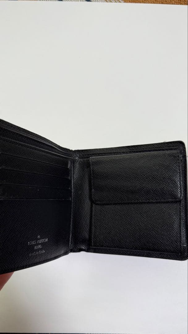 ちょんまげ　ルイヴィトン　ダミエ　 ブラックレザー 二つ折り　財布