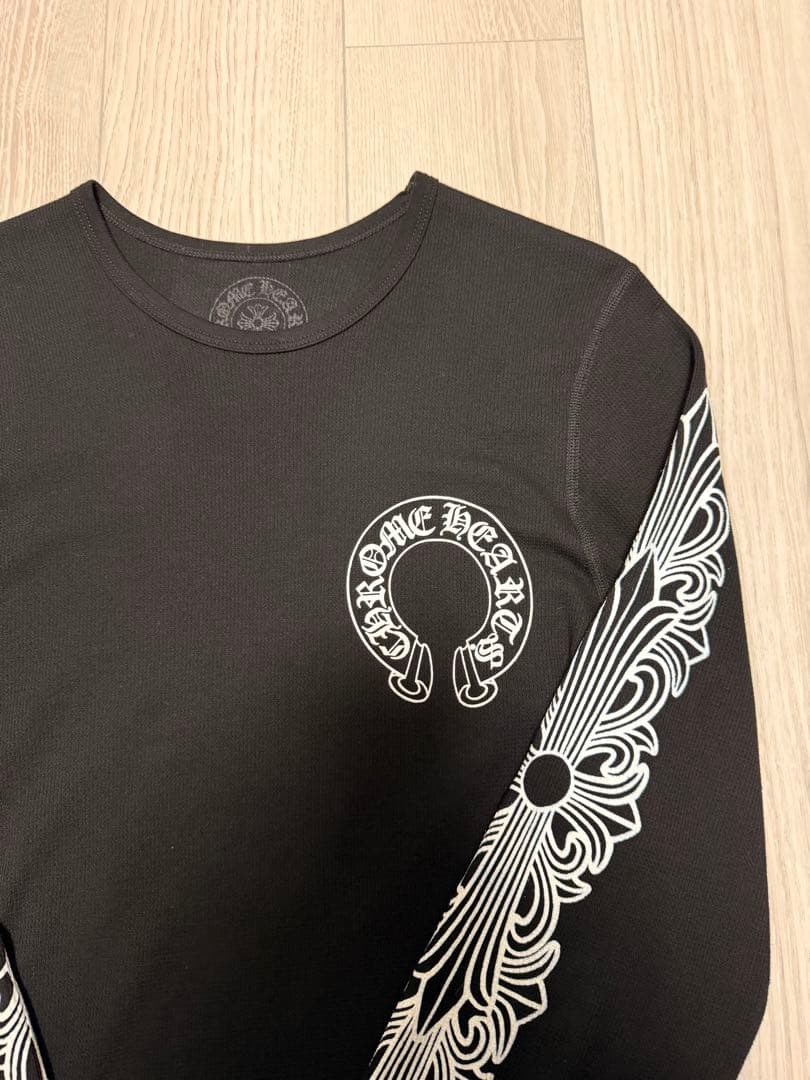 クロムハーツ 人気柄ホースシューフローラルクロス　サーマル　ロンT ブラックL