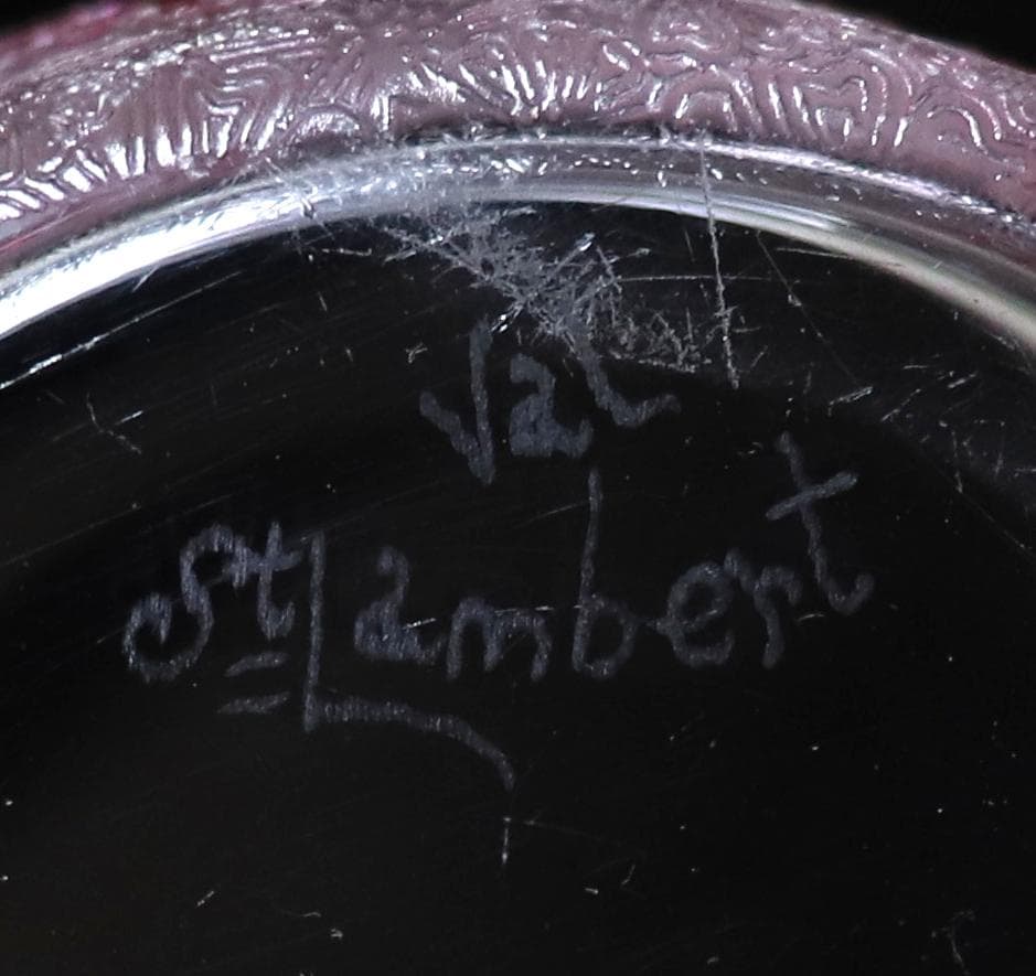 オールド・ヴァルサンランベール 桃色被せガラス薔薇蓋物 ボンボニエール 小物入れ