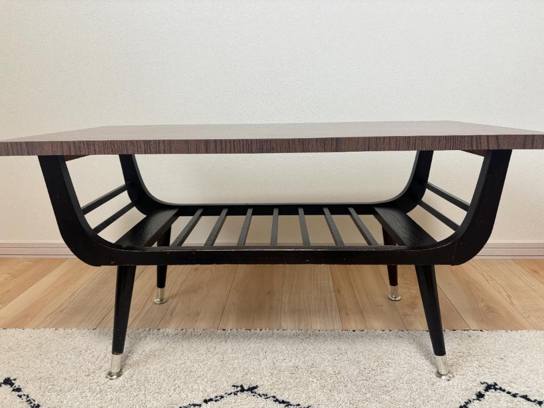 昭和レトロ ミッドセンチュリ　テーブル センターテーブル　木製 棚付き 希少