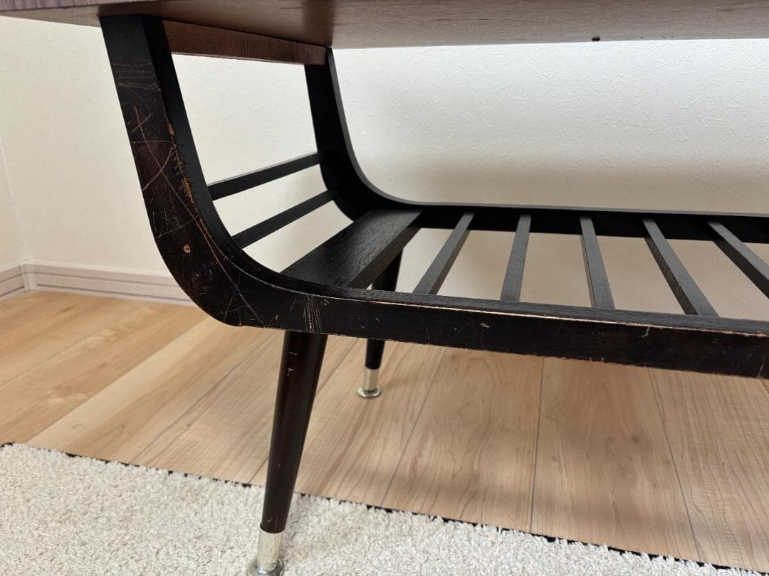 昭和レトロ ミッドセンチュリ　テーブル センターテーブル　木製 棚付き 希少