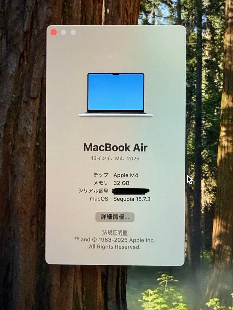 ほぼ新品MacBook Air 2025 M4 32GB JIS