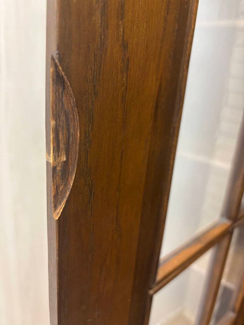 オランダ家具 オーク無垢材 ガラス扉キャビネット/本棚/食器棚/飾り棚