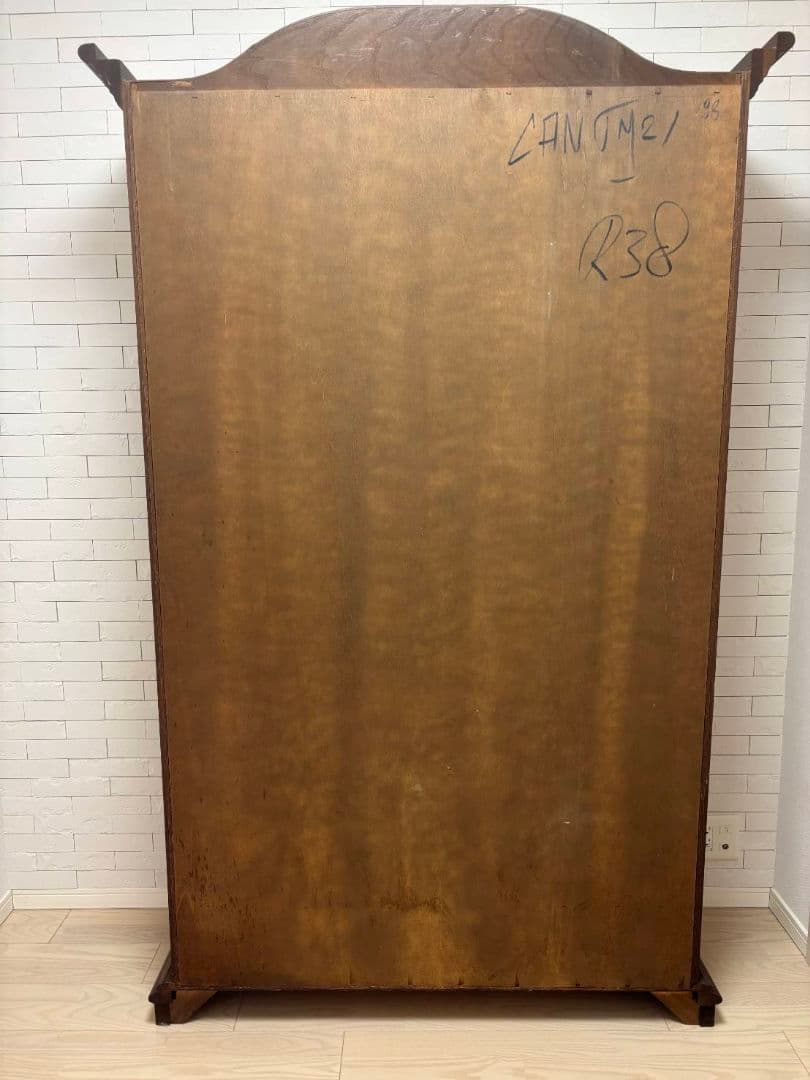 オランダ家具 オーク無垢材 ガラス扉キャビネット/本棚/食器棚/飾り棚