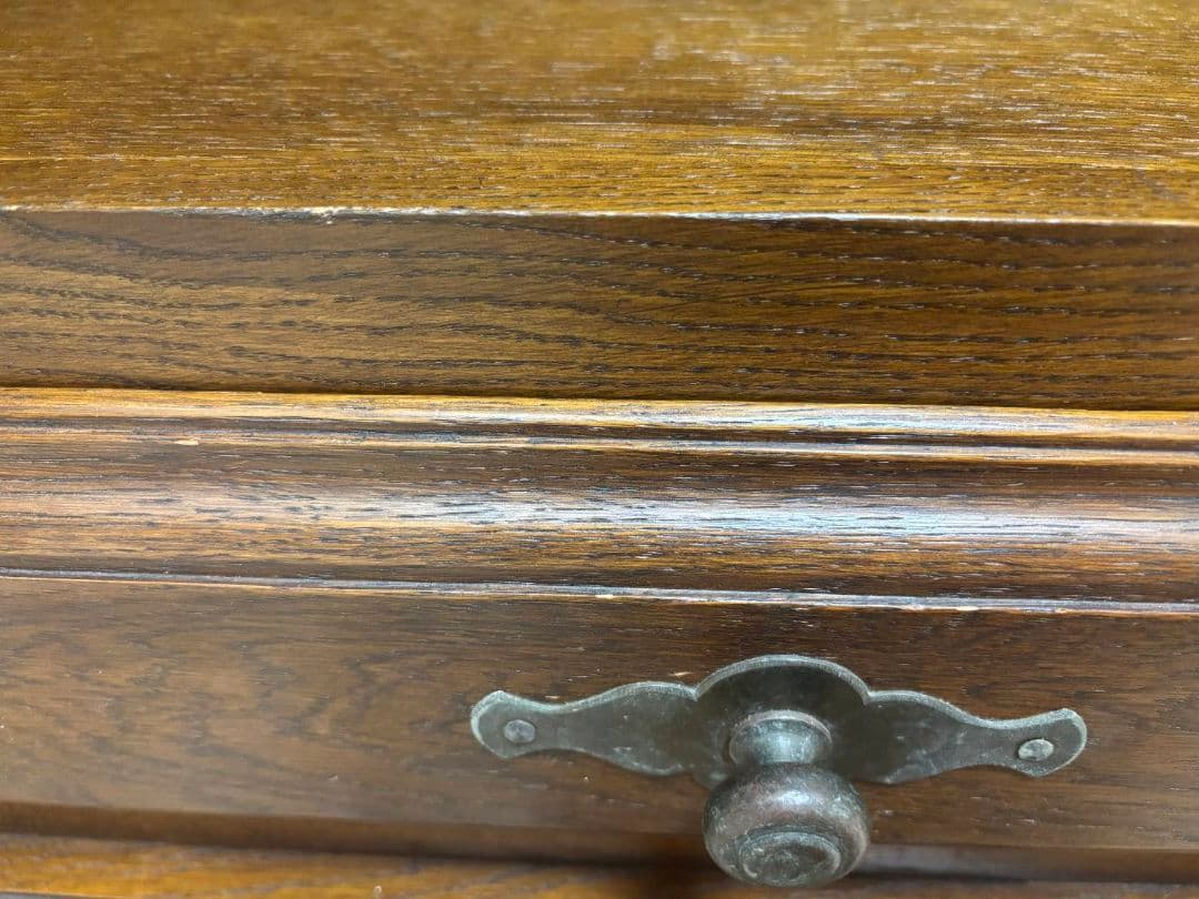 オランダ家具 オーク無垢材 ガラス扉キャビネット/本棚/食器棚/飾り棚