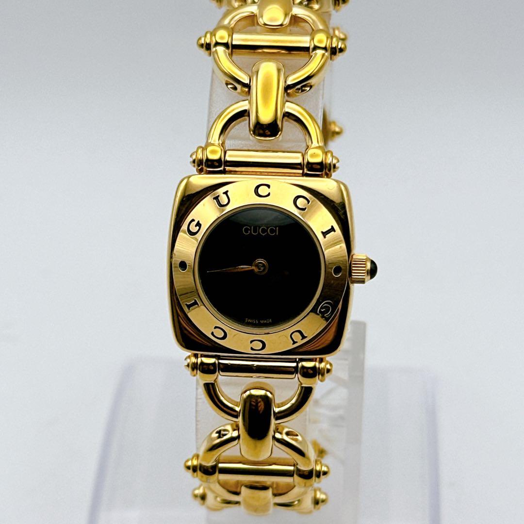 美品 稼動 GUCCI グッチ 6400L レディース腕時計 ゴールド 黒文字盤