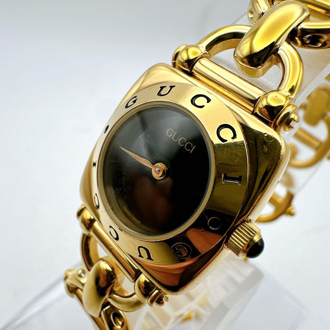 美品 稼動 GUCCI グッチ 6400L レディース腕時計 ゴールド 黒文字盤