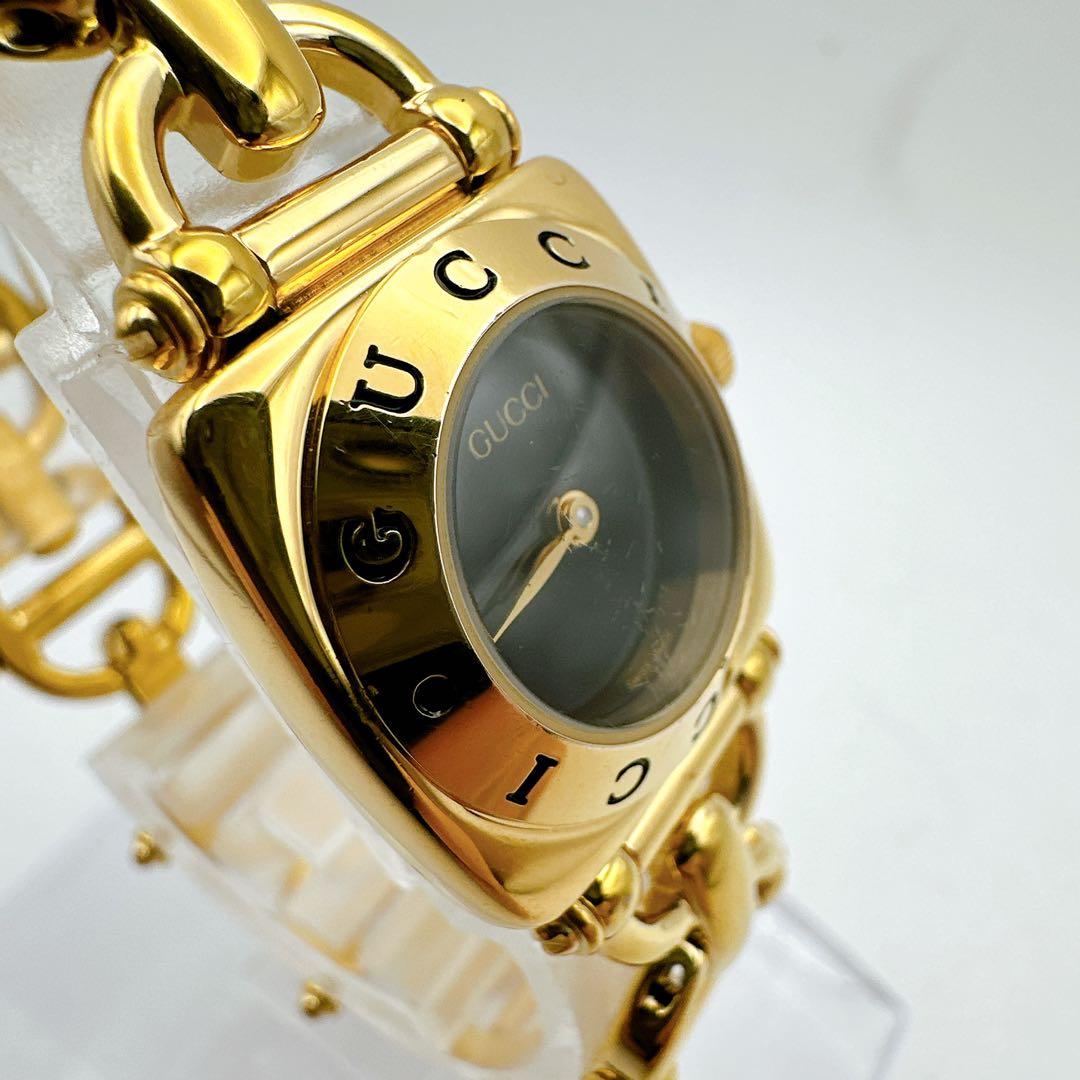 美品 稼動 GUCCI グッチ 6400L レディース腕時計 ゴールド 黒文字盤