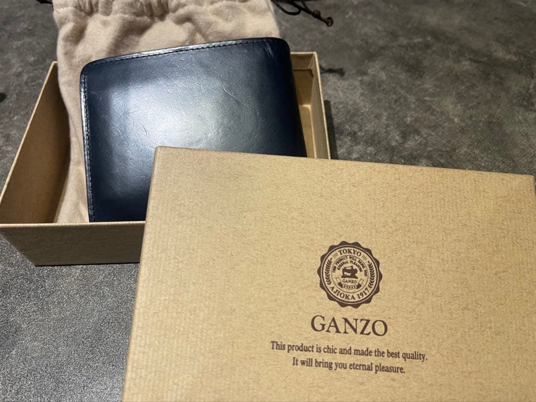 GANZO ネイビー ブライドルレザー 二つ折り財布