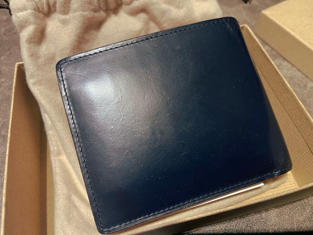 GANZO ネイビー ブライドルレザー 二つ折り財布