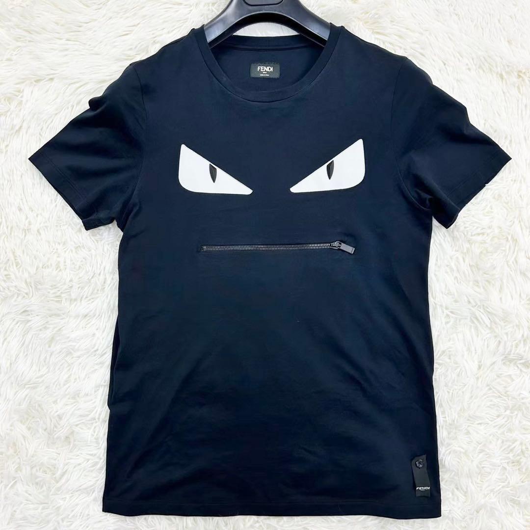 良品　フェンディ　モンスターアイ　半袖Tシャツ コットン　ブラック　XS