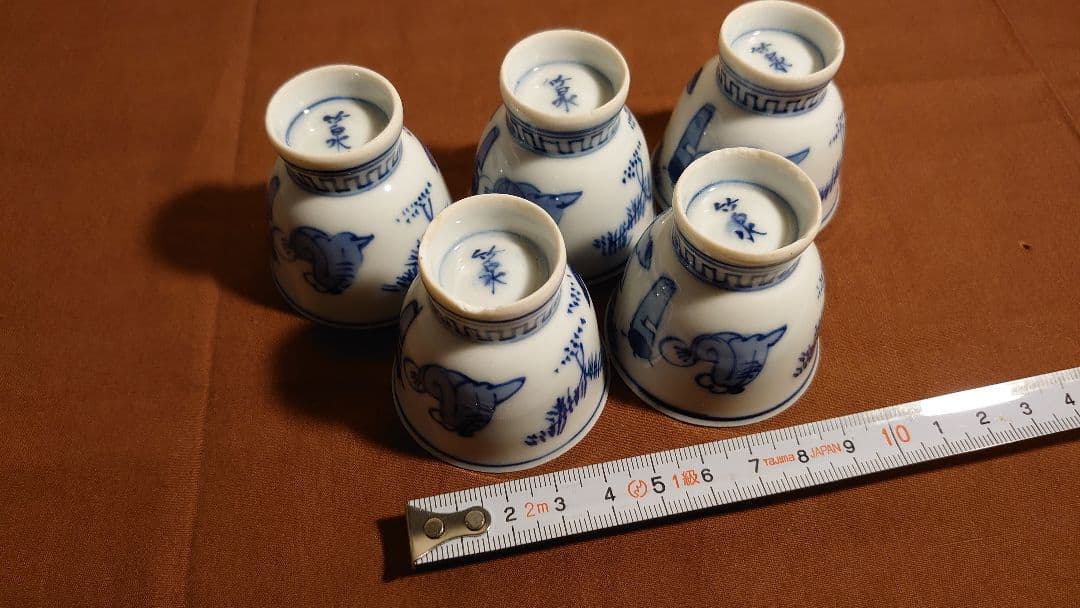 煎茶碗　竹泉　古染付　アンティーク煎茶碗　茶道具　蔵出し　５客