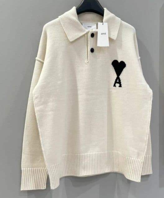 AMI PARIS ホワイト ニット セーター ポロニット M