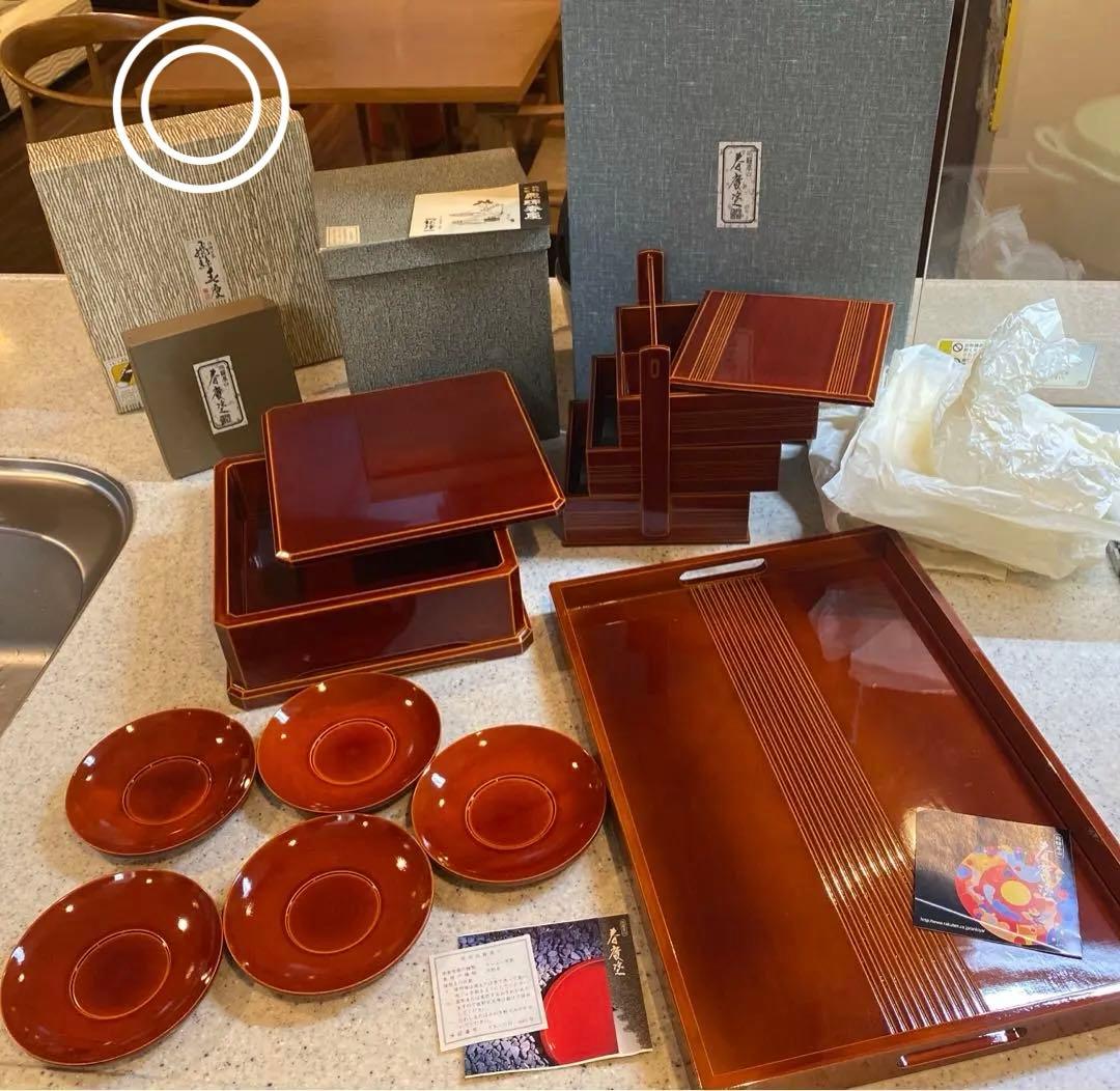 飛騨　春慶塗　持ち手付き三段お重など4種類セット