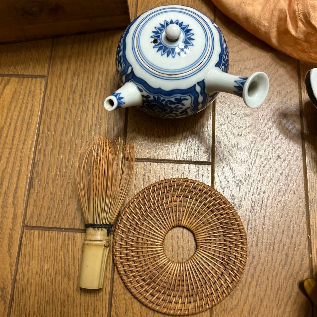 平安萬珠堂　黄光造　木製 茶箱 書道装飾付き　骨董品