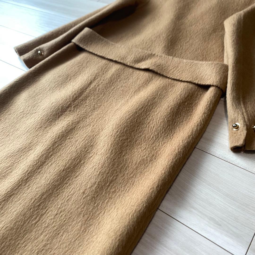 【アルパカ】zoeeウールアルパカ ロングコート ミンクファー襟 キャメル ゾエ