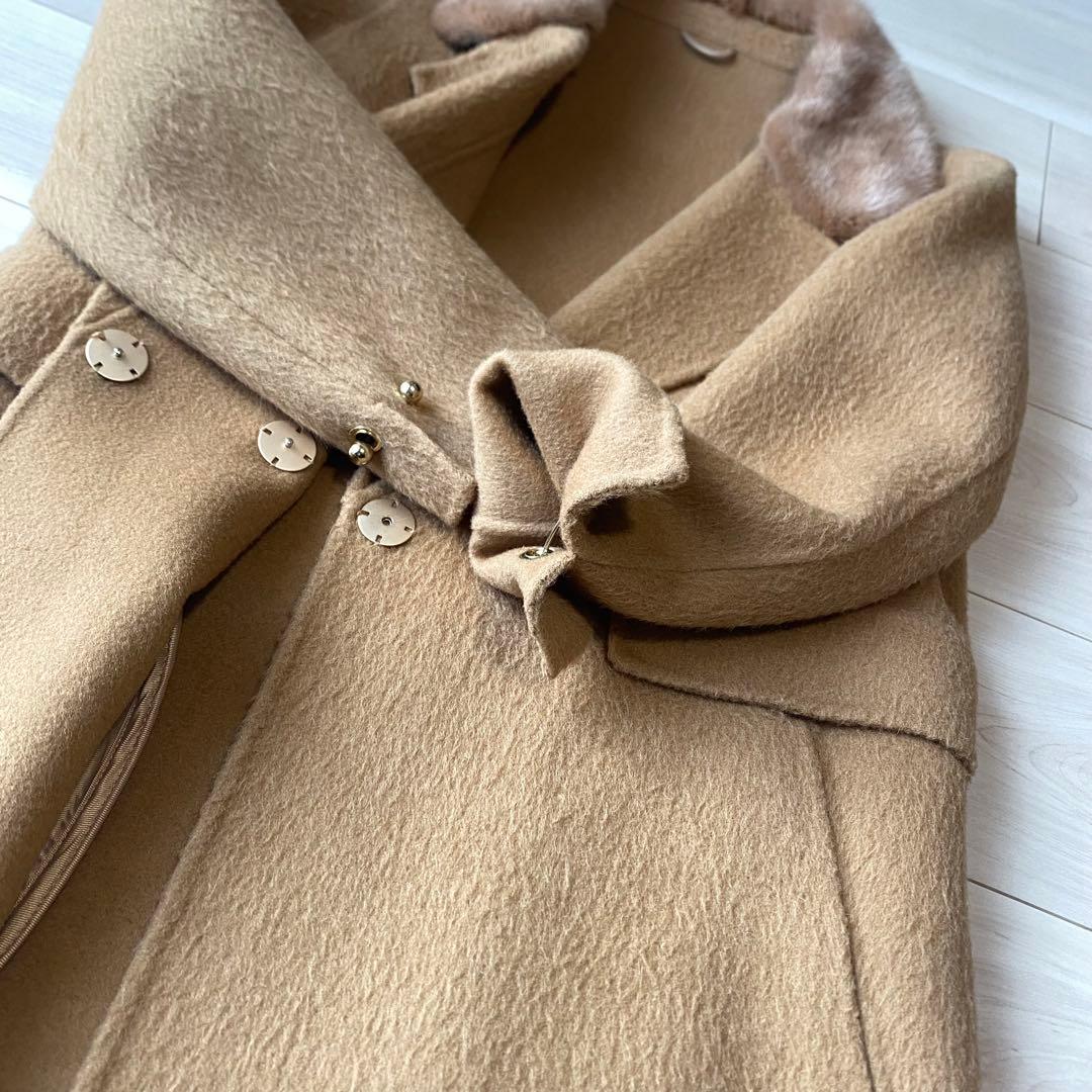 【アルパカ】zoeeウールアルパカ ロングコート ミンクファー襟 キャメル ゾエ