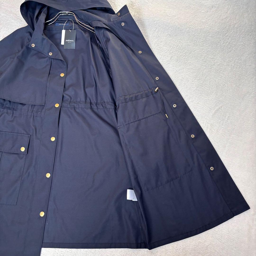 【25AWタグ付】ニューヨーカー 金ボタン フード付きライトコート 紺 洗える