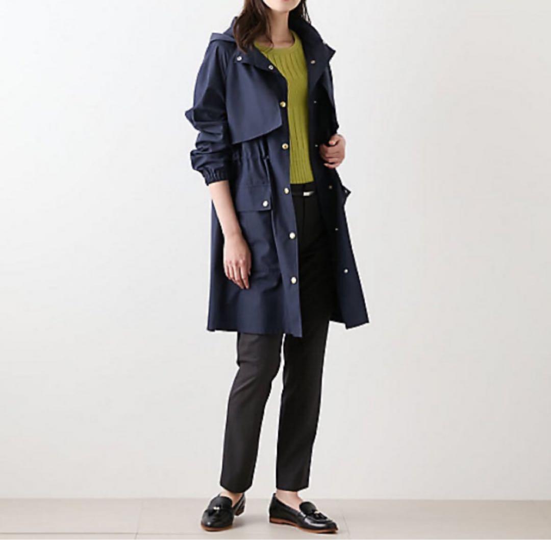 【25AWタグ付】ニューヨーカー 金ボタン フード付きライトコート 紺 洗える