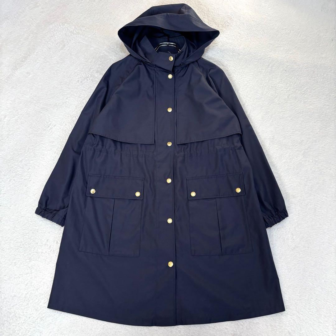 【25AWタグ付】ニューヨーカー 金ボタン フード付きライトコート 紺 洗える