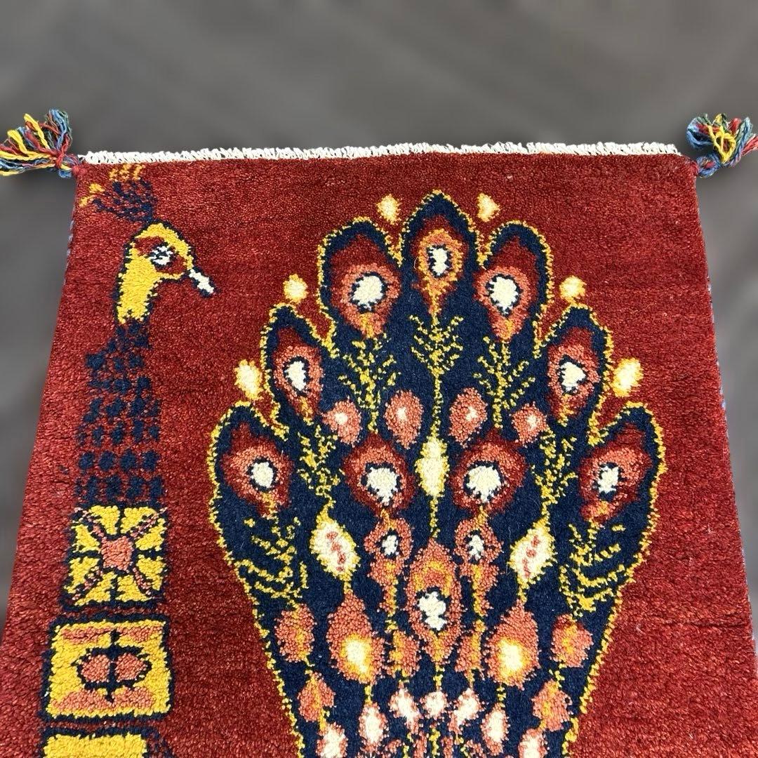 【T】早い者勝ち✨ペルシャ　ギャッベ　玄関マット　ラグ86x58cm　茜色　孔雀