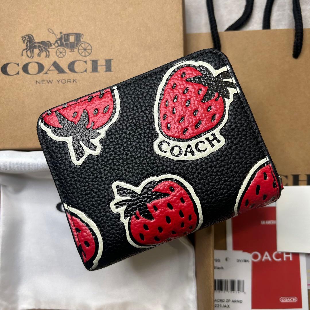 新品 未使用 人気 コーチ COACH タビー いちご柄 財布 黒