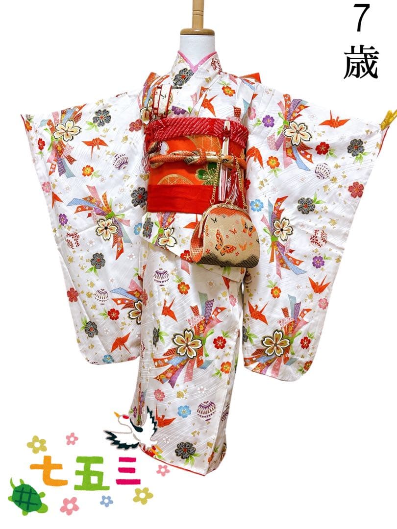 お買い得品【正絹】♡七五三　7歳　女の子　フルセット　一式　白系