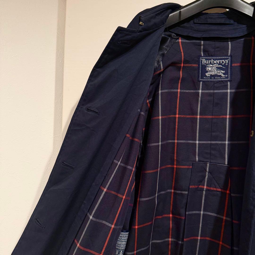 美品‼️バーバリー　ステンカラーコート　裏地ノバチェック ネイビー 高品質マキシ丈