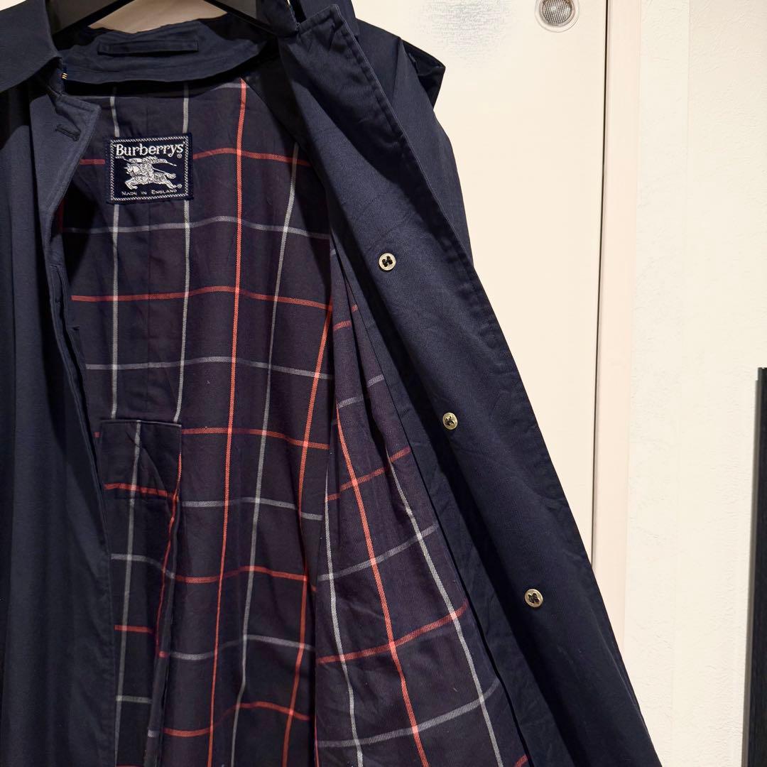 美品‼️バーバリー　ステンカラーコート　裏地ノバチェック ネイビー 高品質マキシ丈