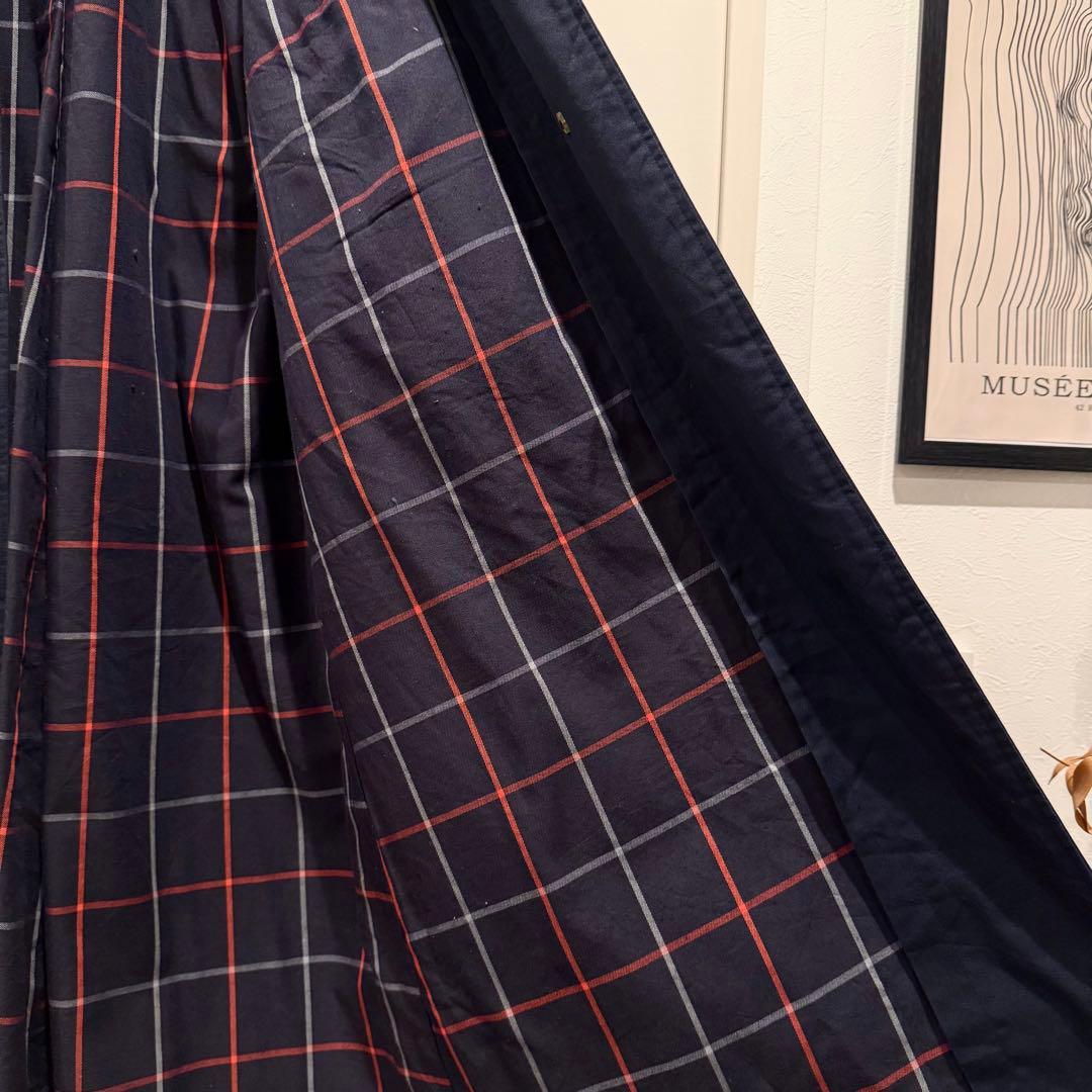 美品‼️バーバリー　ステンカラーコート　裏地ノバチェック ネイビー 高品質マキシ丈