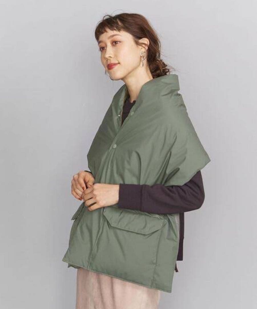 ノースフェイスパープルレーベル　ダウンケープ　カーキ　セージグリーン