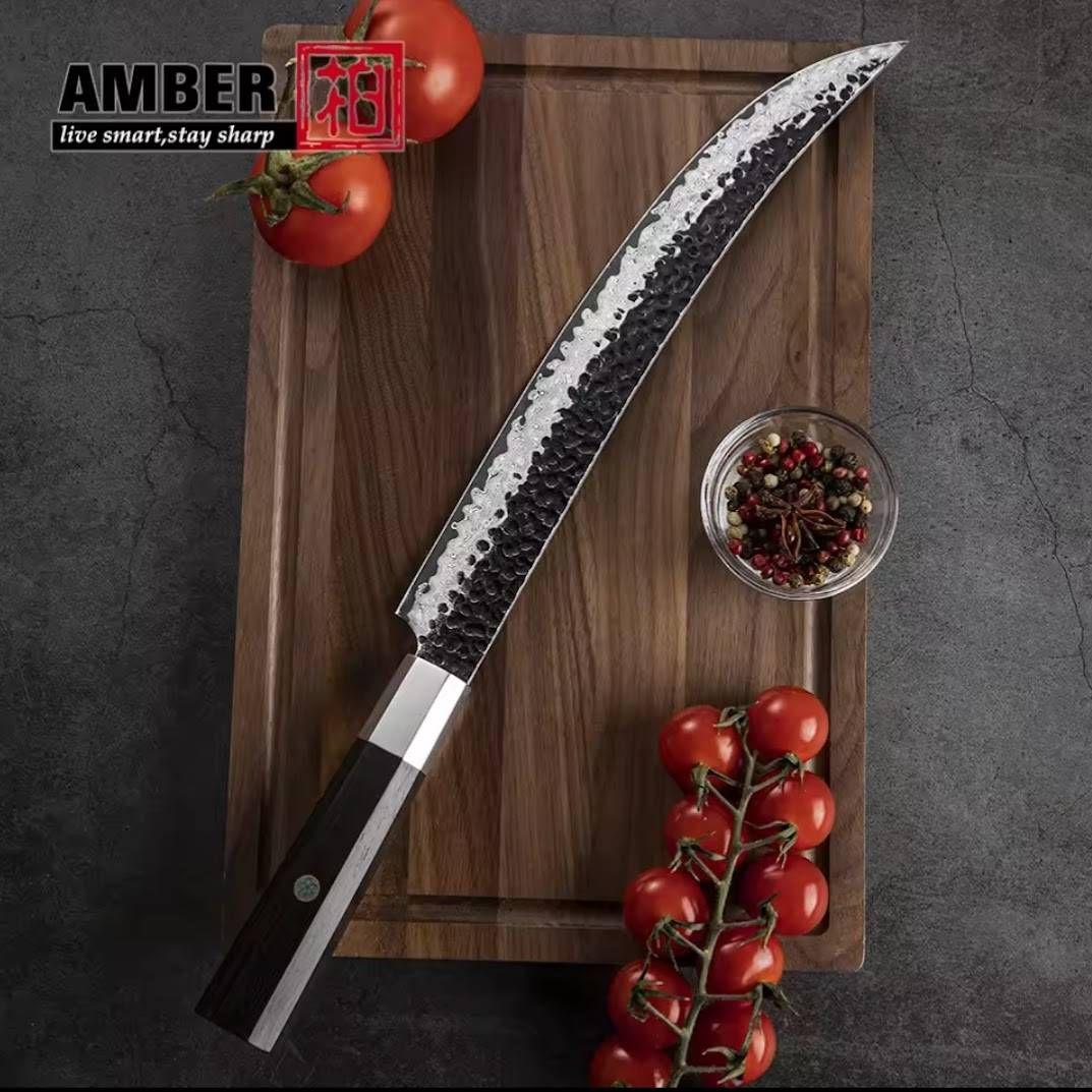 槌目黒打 筋引 カービング 67層ダマスカ スVG10 包丁 ナイフ 黒檀八角柄