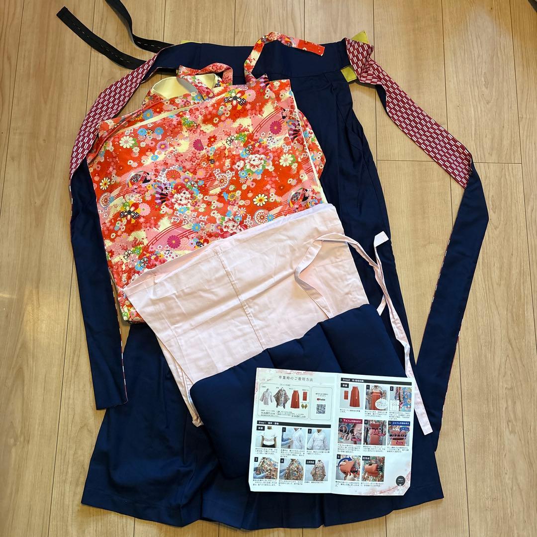 自宅で簡単着付け　小学生　卒業式　袴　緋色　M 髪飾り付き