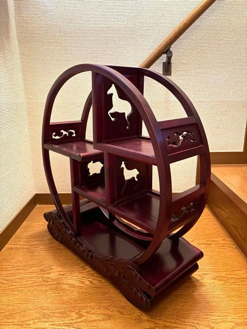 円形木製シェルフ　円形飾り棚　和風　　アンティーク調