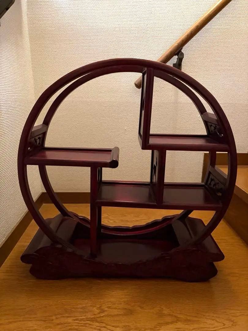 円形木製シェルフ　円形飾り棚　和風　　アンティーク調