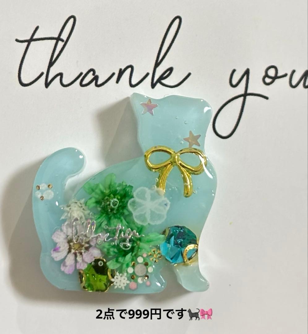 再販不可。ねこ♡お花レジンヘアゴムブローチ
