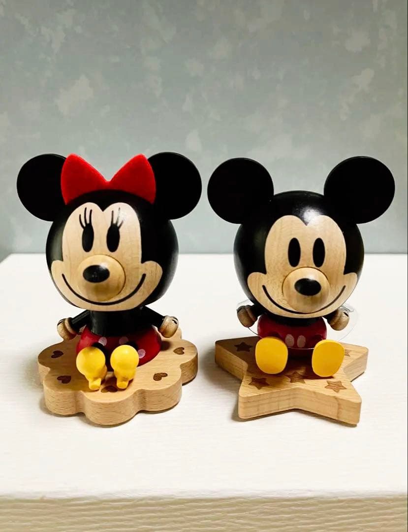 ディズニー ミッキー ミニー 木製 首振り フィギュア 2体セット インテリア